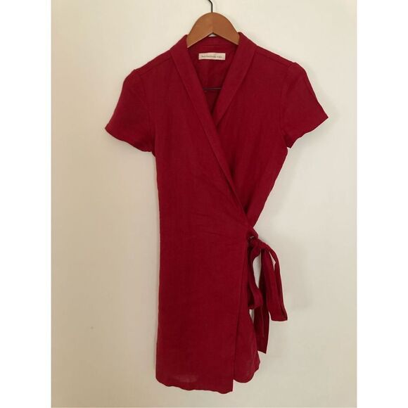 Linen handmade studio safari wrap dress in‎ red clay - Picture 1 of 5